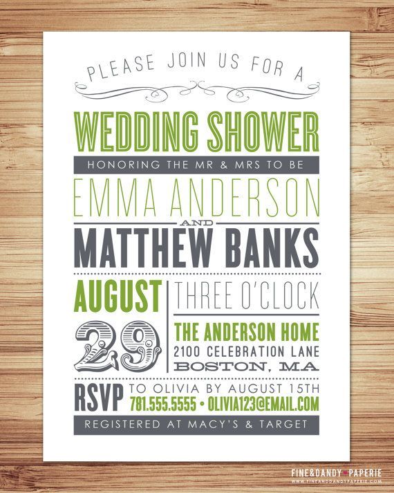 Couples Wedding Shower Invitation – available in many color combos
