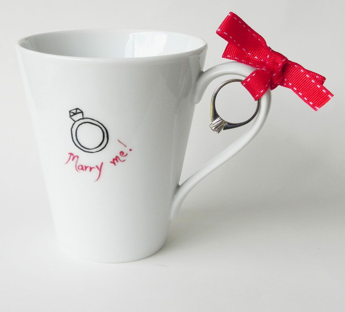 Diamond ring – Marry me, hand painted mug for wedding proposal