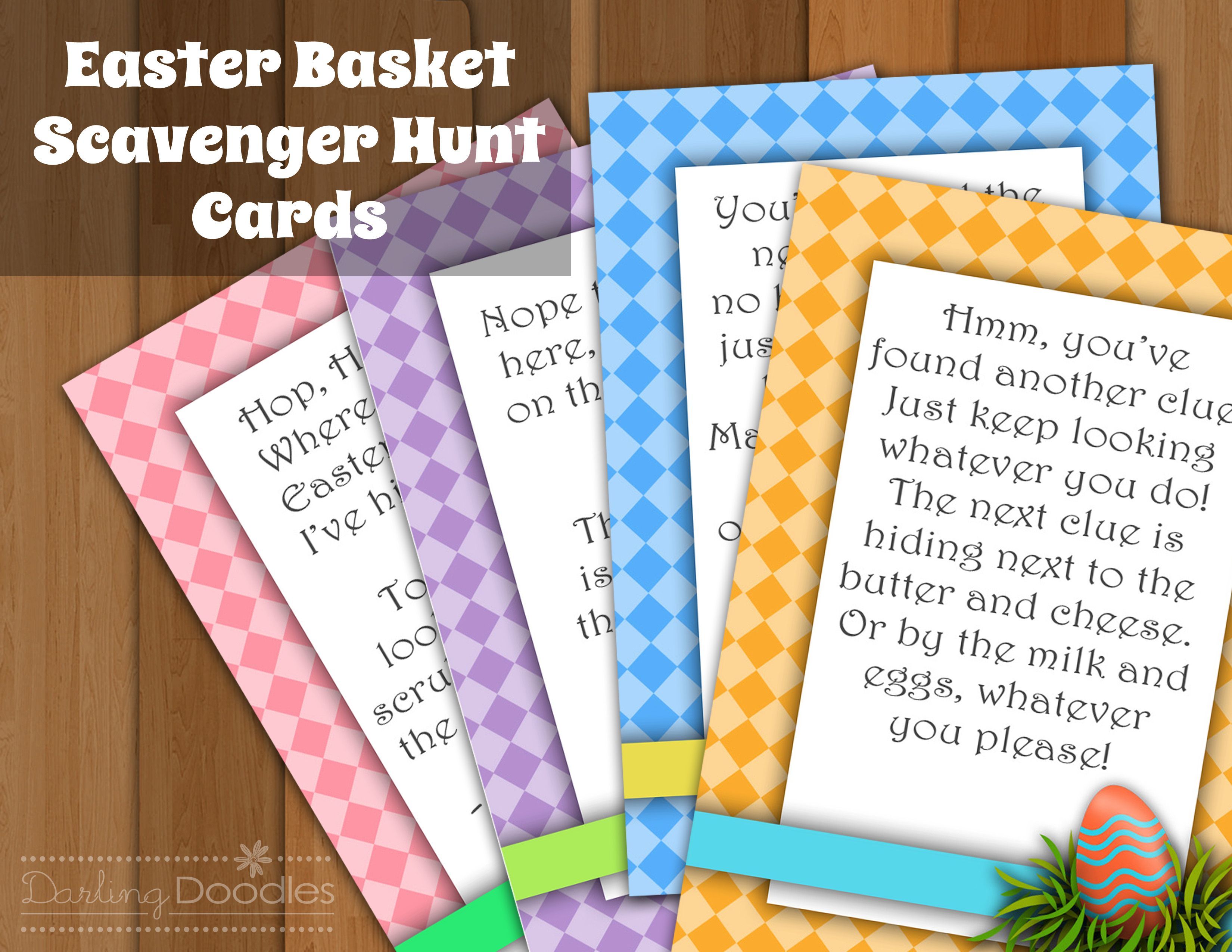 Easter Basket Scavenger Hunt Cards.  Preprinted with clues and a blank set so th