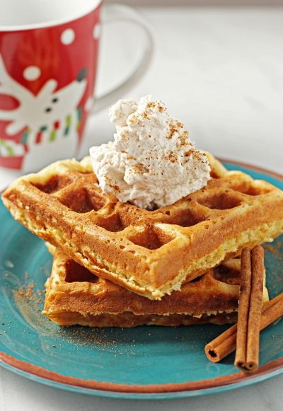 Eggnog Waffles with Cinnamon Whipped Cream