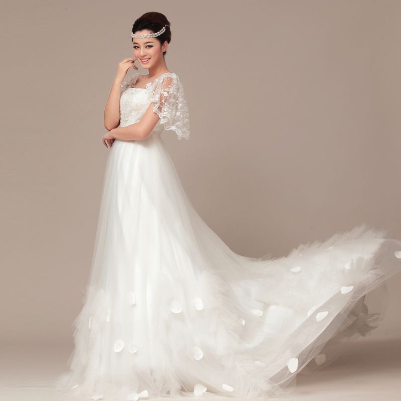 Elegant Short Sleeve with Natural waist wedding dress