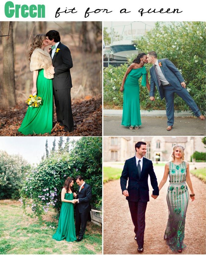 Green wedding dresses ~ love a bride in emerald green