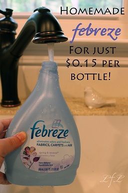Homemade Febreze: What you'll need: 1/8 Cup of fabric softener, 2 tablespoon