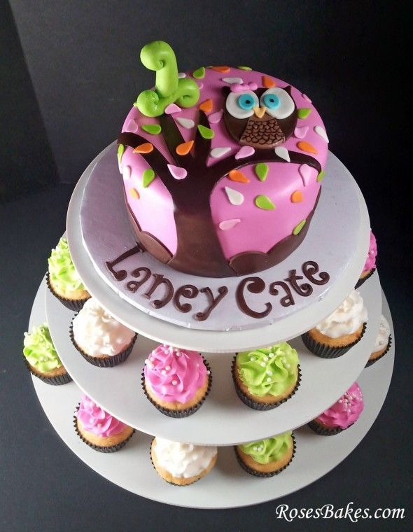 Look Whoo’s 1 Owl Birthday Cake & Cupcake Tower