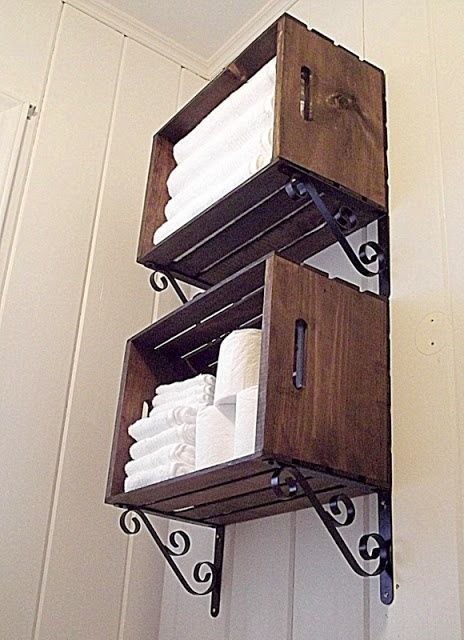 Love this! Crate wall storage, brackets from a home improvement store; crates fr