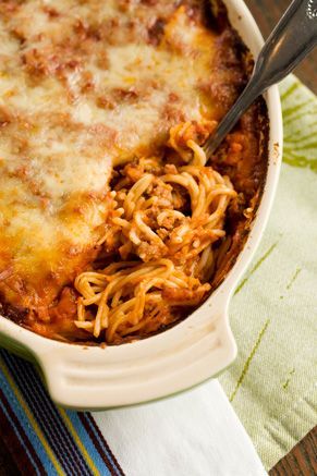 Paula Deen's Baked Spaghetti, better than regular spaghetti. We make and eat