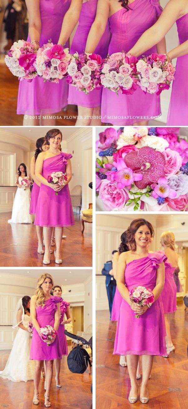 Purple and Pink Bridesmaid's bouquets