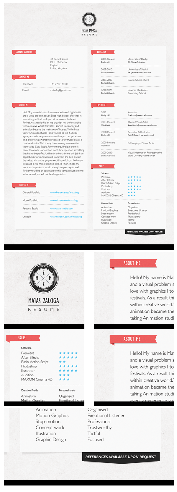 Resume 2012 by Matas Zaloga, via Behance