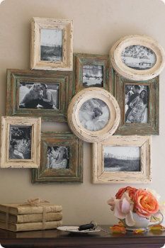 Rustic picture frames arranged together (and on top!) of each other.  I've n