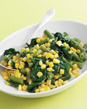 Sauteed Corn, Spinach and Green Beans.