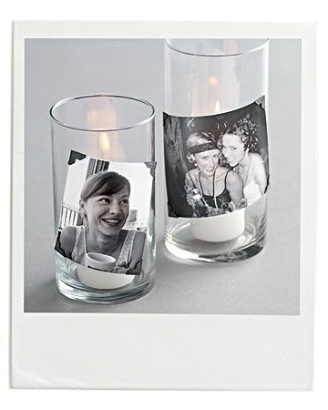 Simple photo candles to decorate reception tables