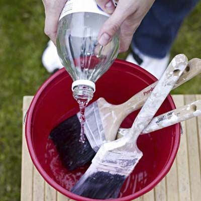 Soak old paintbrush in hot vinegar for 30 minutes and they're good as new. –