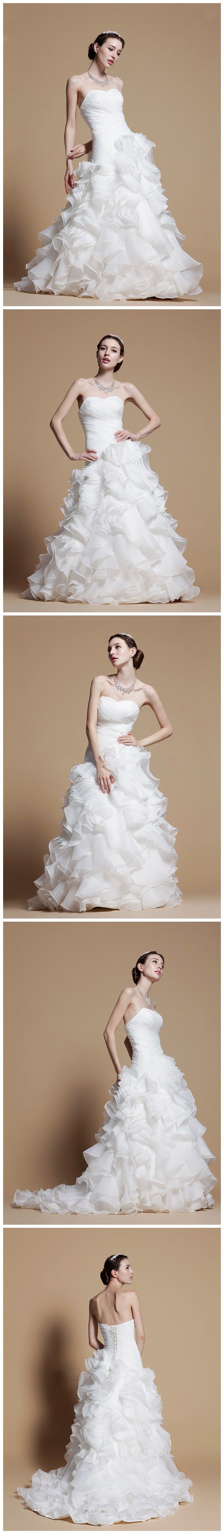 Spring New Arrival Ruffled Organza A-Line With Dropped Waist Wedding Dress