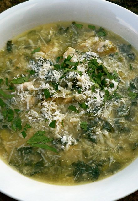 Stracciatella Soup with Spinach, Chicken & Rice