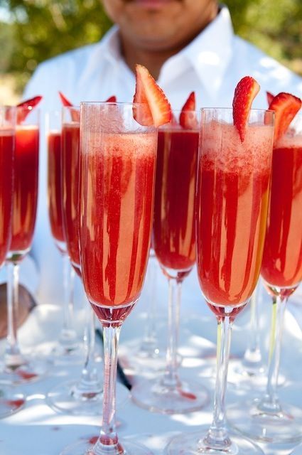 Strawberry Mimosas – 1/3 strawberry puree and 2/3 champagne…much better th