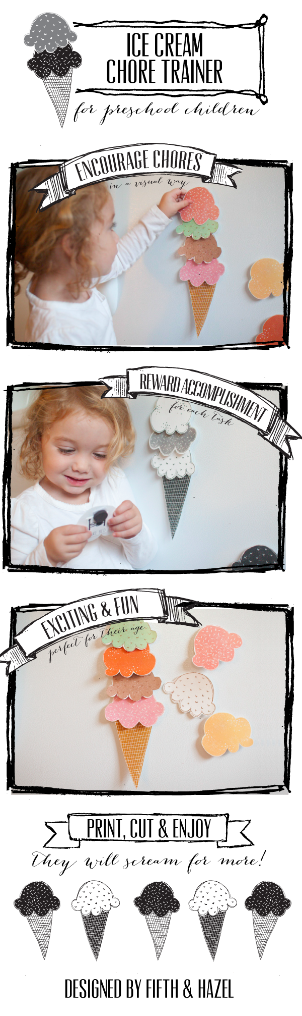 Super fun printable ice cream chore chart for the little guys :)    I think it w