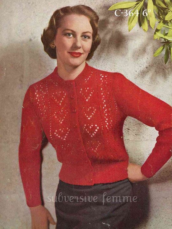 Ten of Hearts Cardigan, c. 1950s – vintage knitting pattern from Sydney’s Subver
