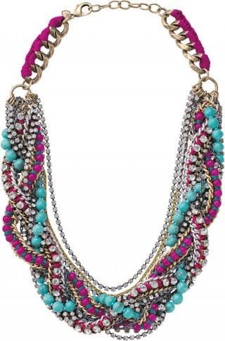 Turquoise and purple braided statement necklace