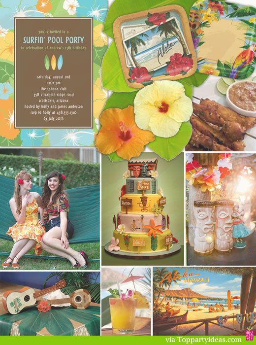 Vintage Luau Party with invitation ideas, food, decorating ideas and retro styli