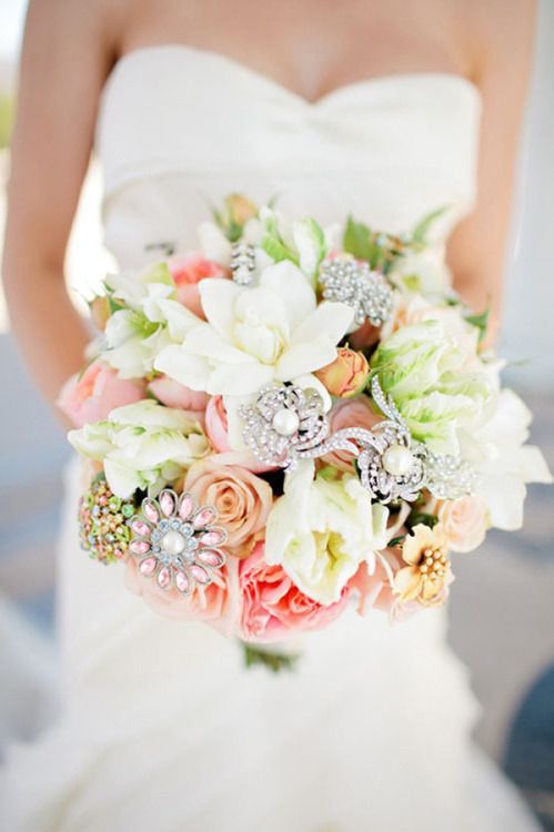 Wedding bouquet with brooches