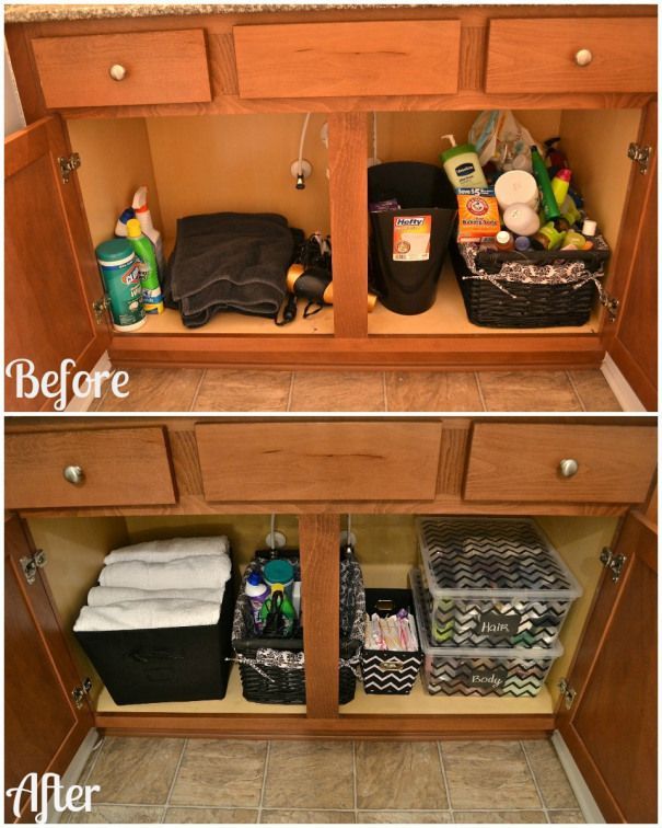 before and after bathroom cabinet organization…
