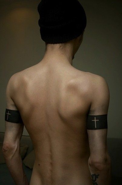 black arm band cross tattoo ink
