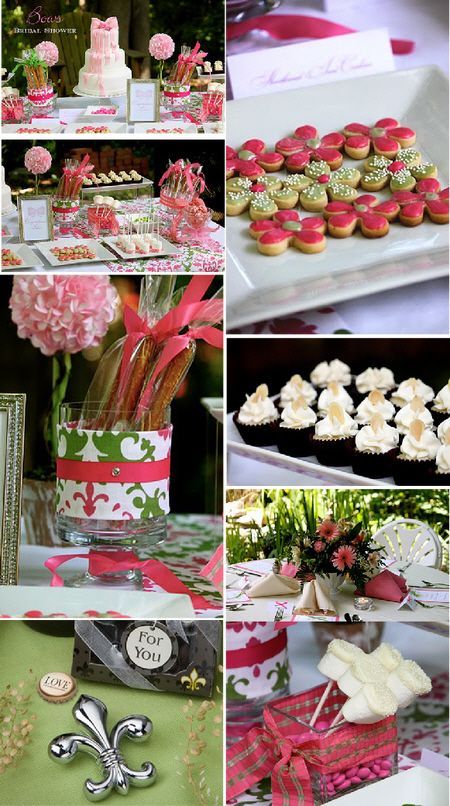 bridal shower decorations – pink & green damask