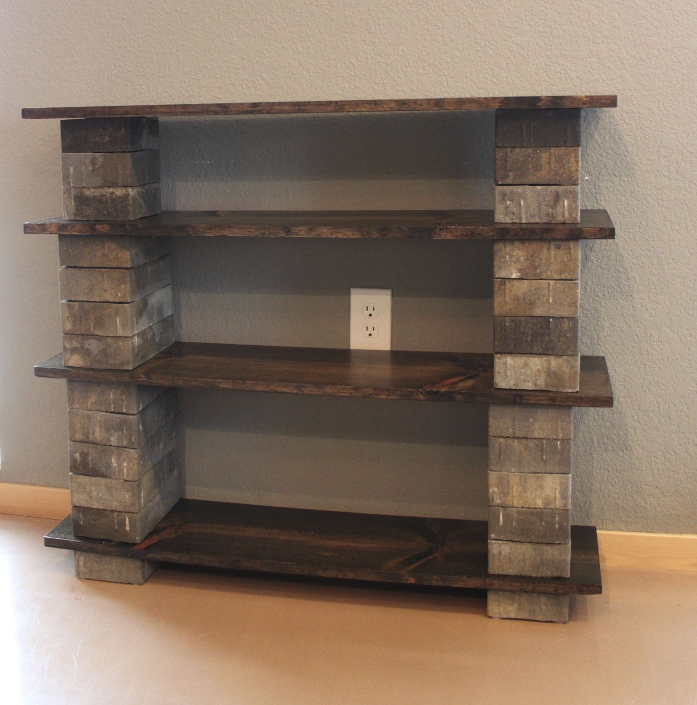 cheapest, easiest DIY bookshelf ever — concrete blocks (decorative pavers in yo
