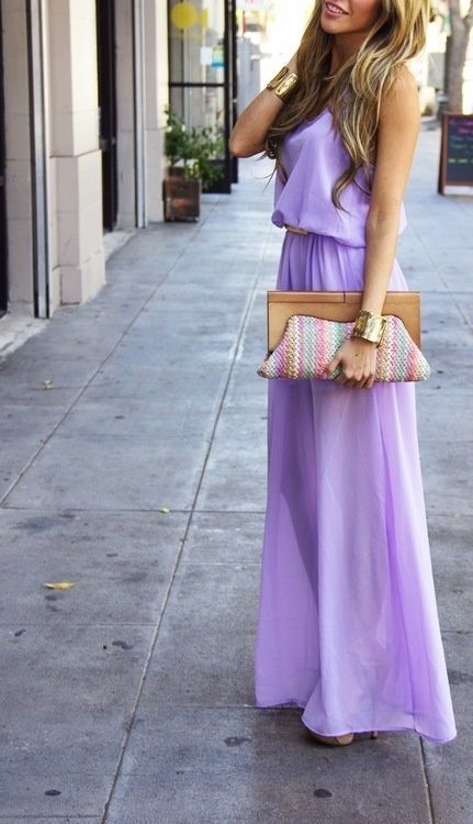 lavender maxi dress with clutch! IN LOVE