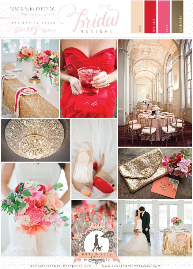 red, pink and gold wedding inspiration board – such a pretty, playful and modern