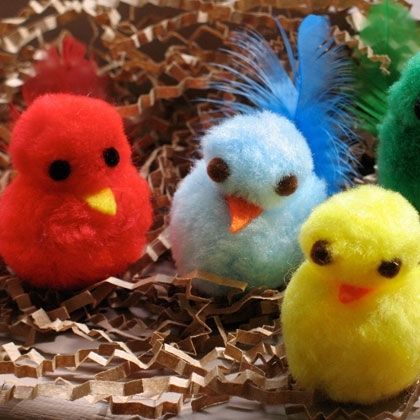 spring craft idea: colorful pom pom chicks