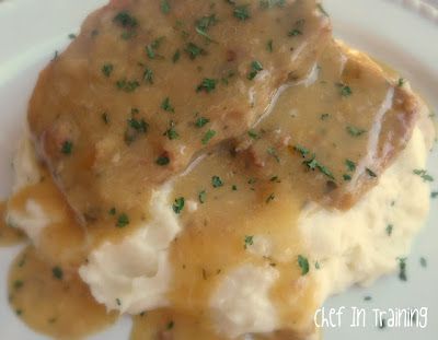 talk about comfort foods — ranch house crock pot pork chops with garlic mashed
