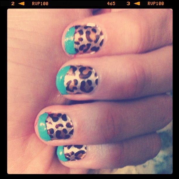 turquoise and cheetah nails