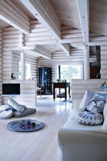 white-washed log cabin, neat!!