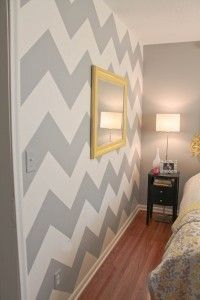 Awesome directions on how to make a chevron wall. Gray and yellow!