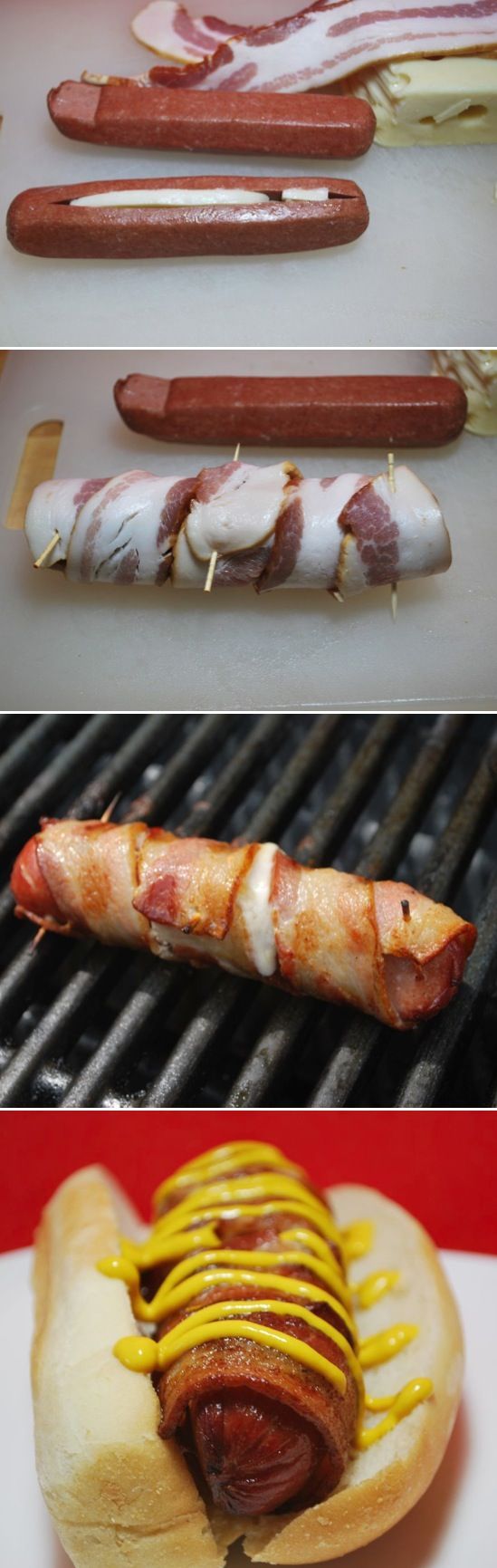 Bacon Wrapped Cheese Hot Dogs..I'm dying!!