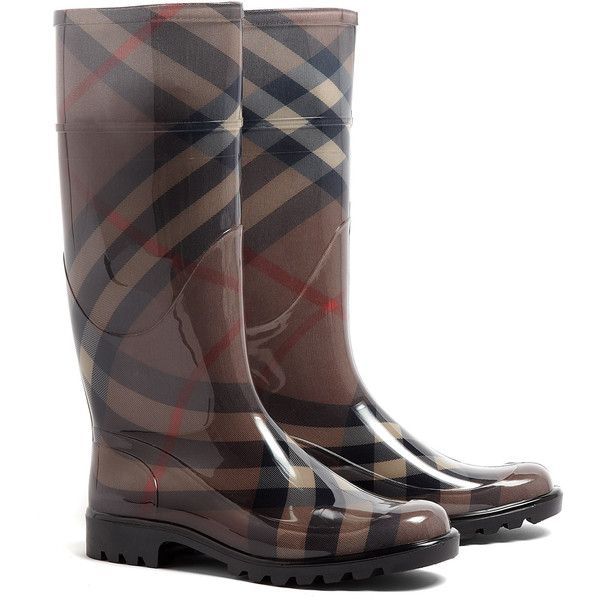 Burberry Shoes Parkfield Smoked Check Rain Boots ($225) ❤ liked on Polyvo