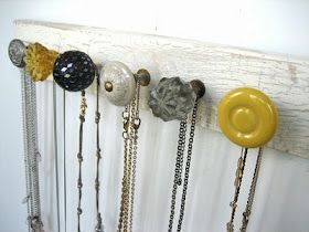 Cabinet knobs. Love this for jewelry and further apart for coats and purses. In