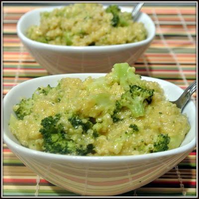 Cheessy Broccoli and Quinoa 1 cup quinoa, well rinsed 1 3/4 cups chicken broth 2