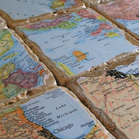 Coasters from the places you have traveled. (Buy tiles, rip map pieces, mod podg