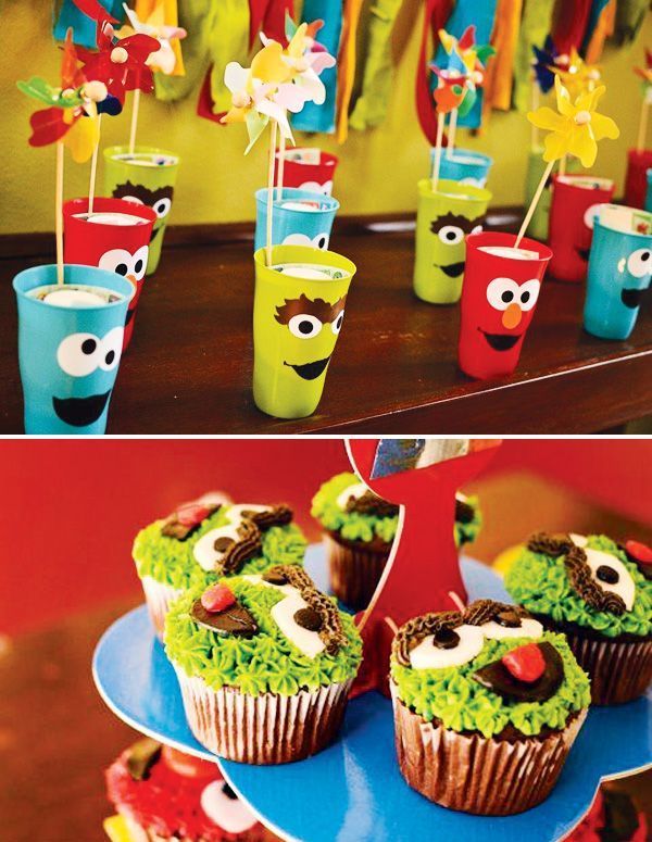 Colorful DIY Sesame Street Birthday Party Loving these cups!