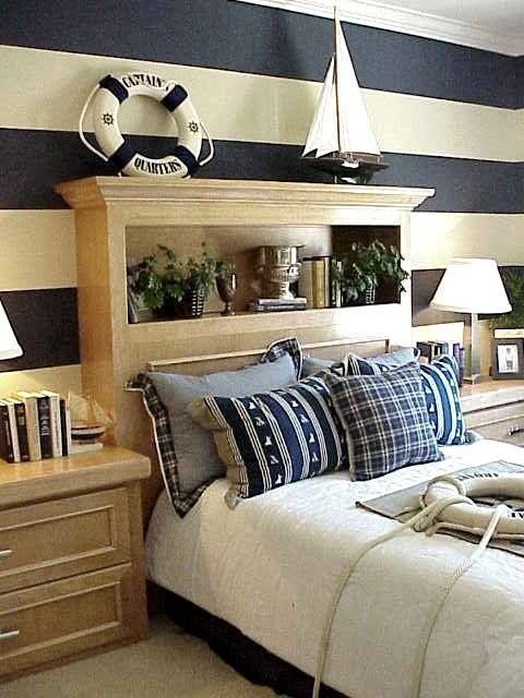 Considering these stripes in navy and white for the little guys big boy bedroom