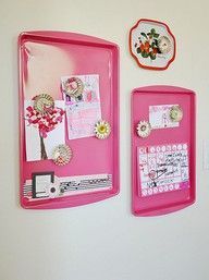 Cookie Sheet Memory Board:: Paint in any color and add ribbion to hang either ve