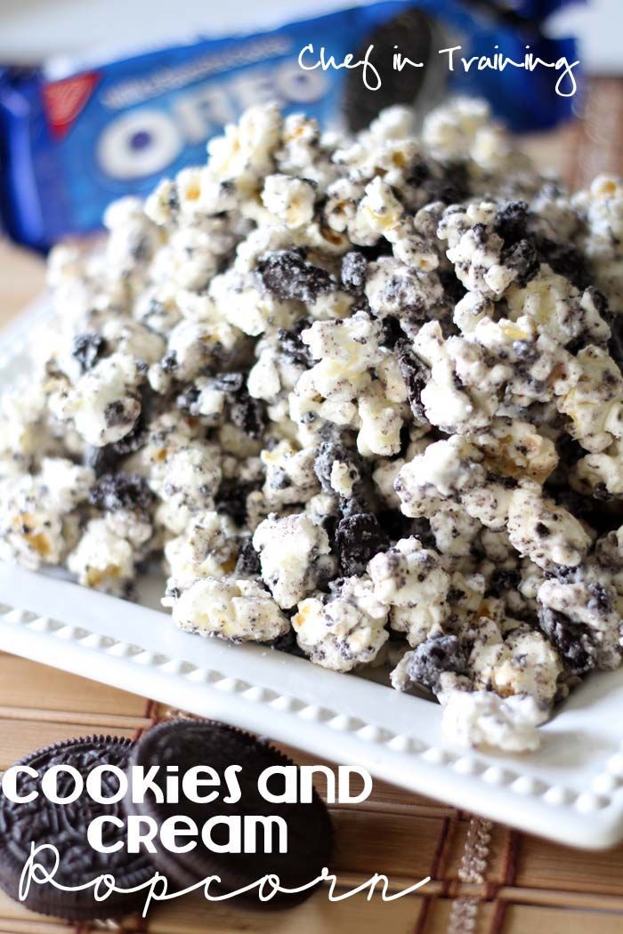 Cookies and Cream Popcorn! Only 3 ingredients, making it not only delicious, but