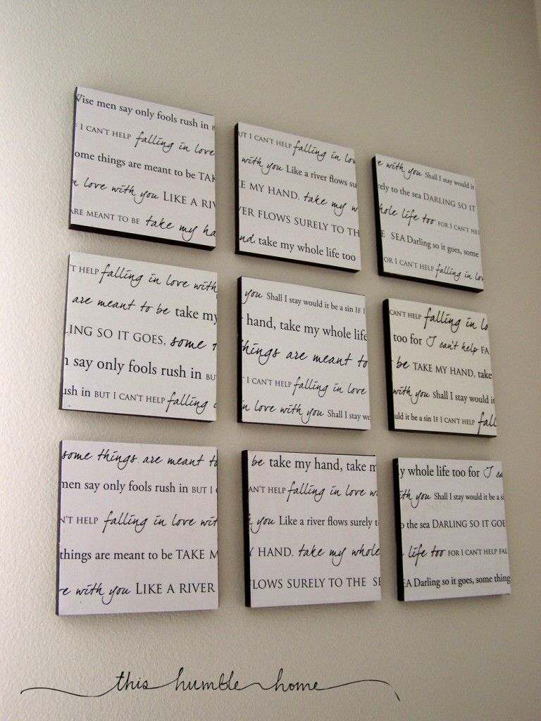 DIY Canvas grid decor with the lyrics of a song that has special meaning to you.