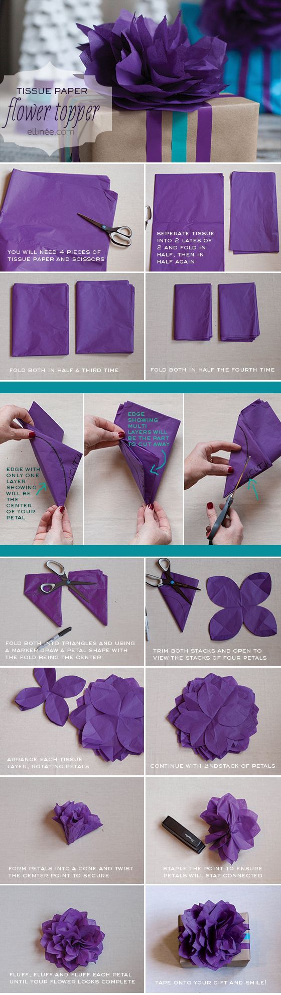DIY Tissue Paper Flower, Gift Wrap Topper, Tutorial, DIY – flowers garland,Cool