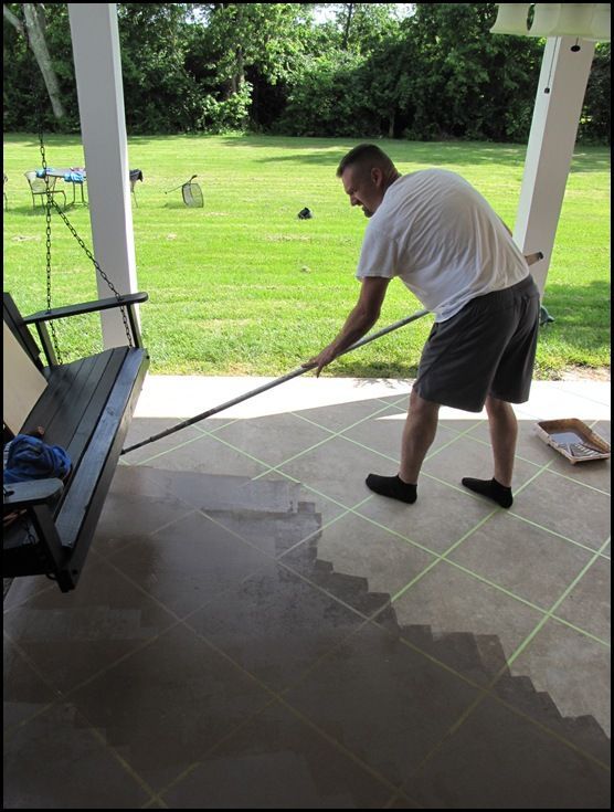 DIY how to stain concrete – that's pretty neat how they've taped off squ
