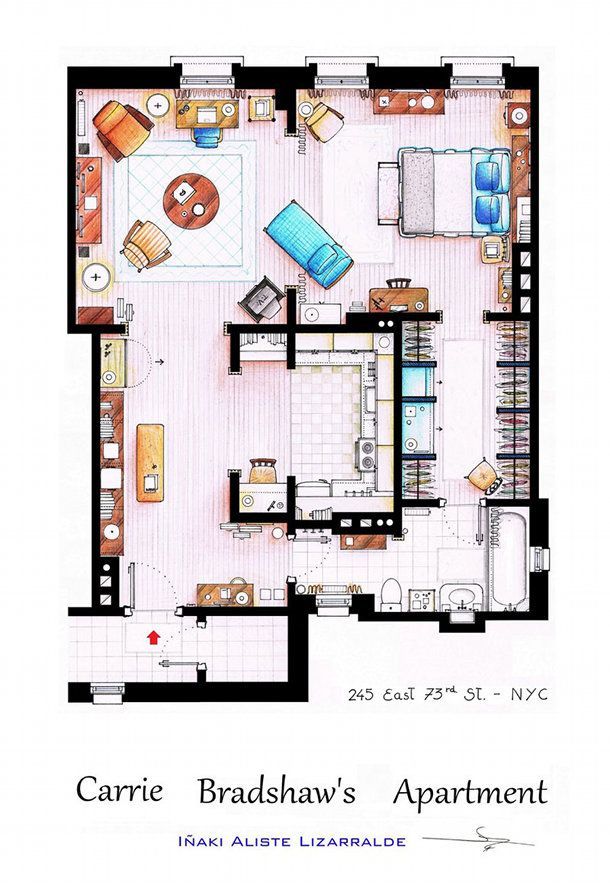 Edison Avenue: Famous Floor Plans From T.V. Show Apartments – Carrie Bradshaw&#3