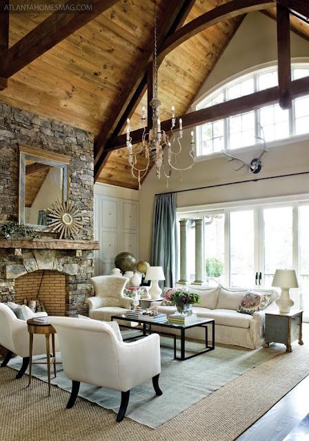 Field stone Fireplace and Beam Mantle