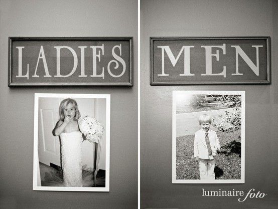 For the bathrooms at wedding, old pics of bride and groom on outside door! I sti